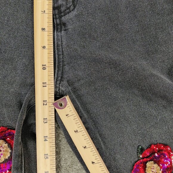 Dazy Women's Wide Leg Pants Size L Gray Cotton Blend Sequins Flowers Casual Chic - Picture 8 of 10